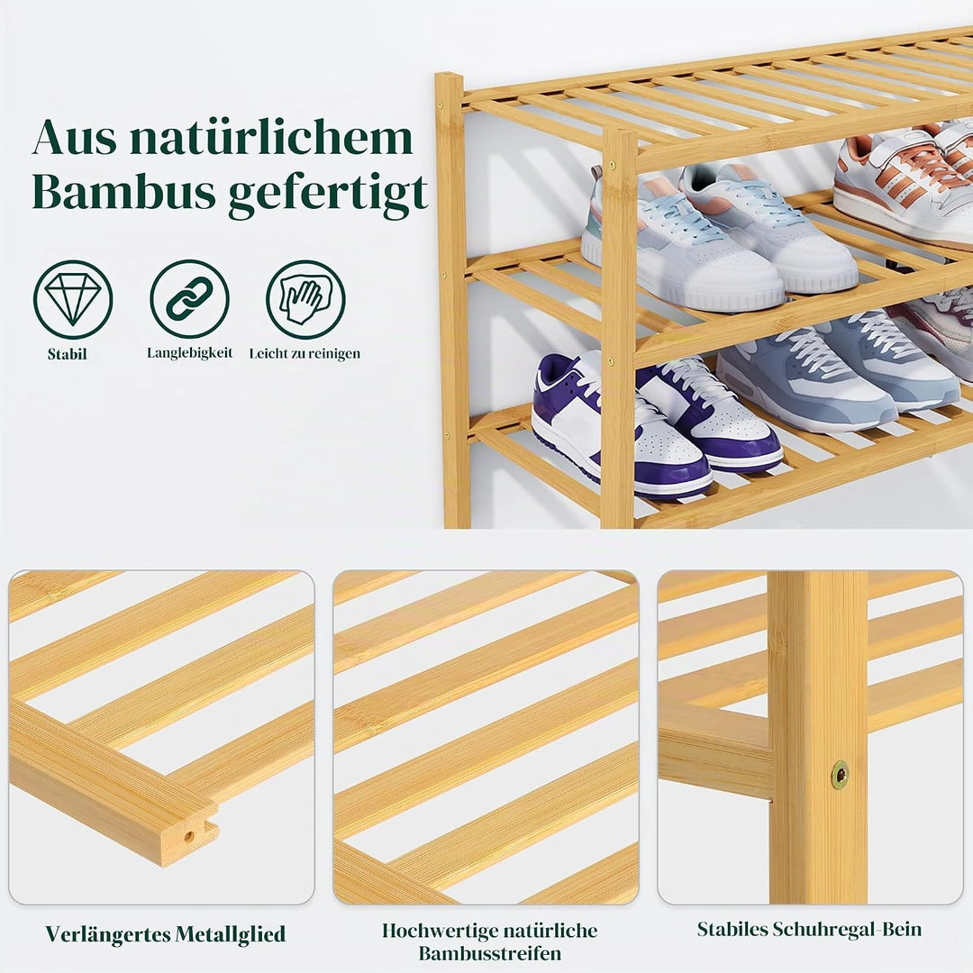 smiry Schuhregal mit 3 Ebenen, Platzsparende Schuhablage, Stapelbar Schuhorganizer, Bambus Regal für