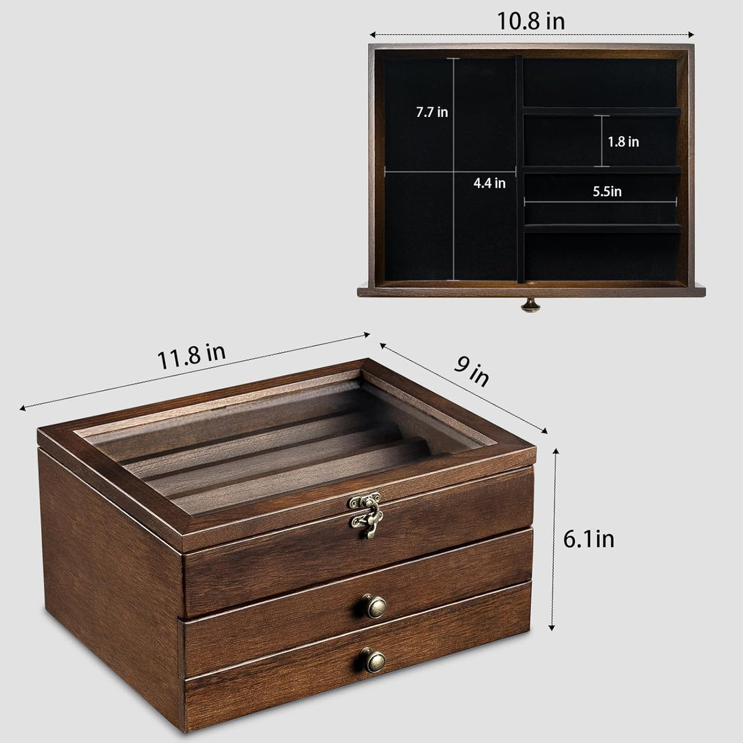 3 Etagen Messerhalter, Holz Messerständer, Messer Vitrine mit Schublade und Hochauflösendem Glas, Sa