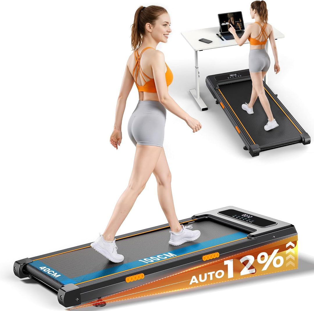 Walking Pad Steigung mit 12% Automatische, Dämpfung Laufbänder Schreibtisch mit Smart App, 2.5PS Mot