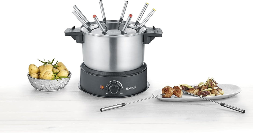 SEVERIN Fondue, spülmaschinengeeignetes Fondueset mit 8 farblich markierten Gabeln, elektrisches Fon