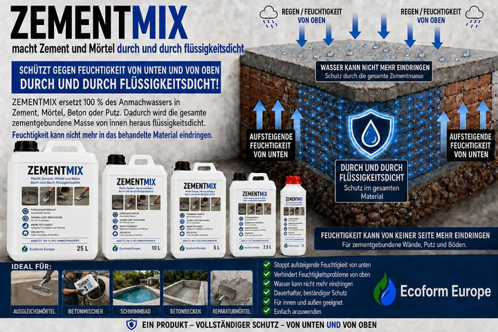 Ecoform Zementmix - Betondichtmittel für WU Beton - flüssigkeitsdichten Beton - Frostschutz &amp; wasser