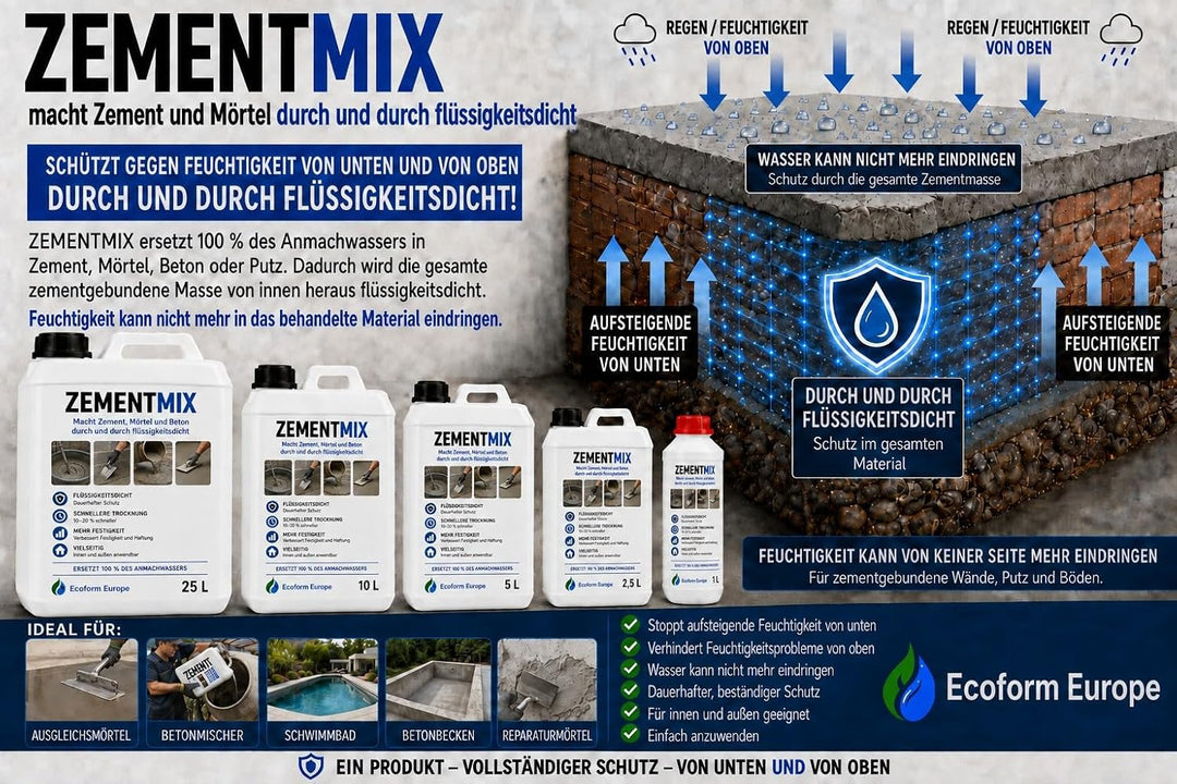Ecoform Zementmix - Betondichtmittel für WU Beton - flüssigkeitsdichten Beton - Frostschutz &amp; wasser