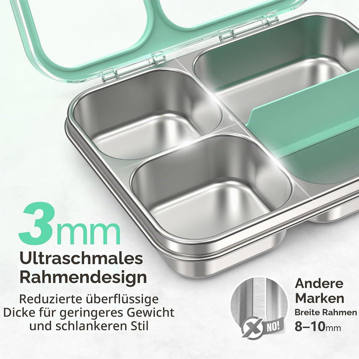 VITONIS Edelstahl Brotdose Lunchbox mit 3 Fächern mit Tritan-Deckel, 1000ml Metall Bento Lunch Box K