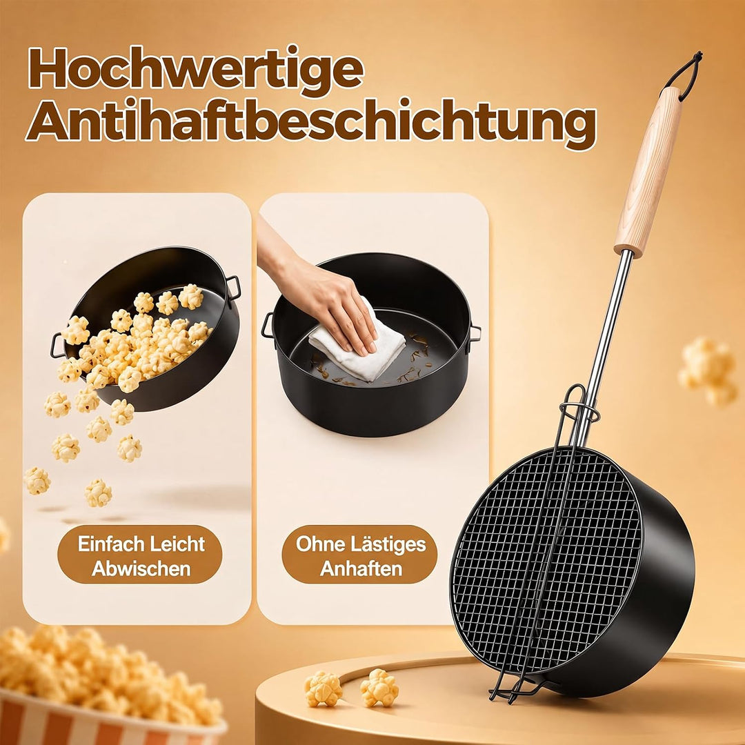 Popcorn Maker Lagerfeuer 17 cm Ø Antihaft Outdoor-Popcornpfanne mit hitzebeständigem Sicherheitsgrif