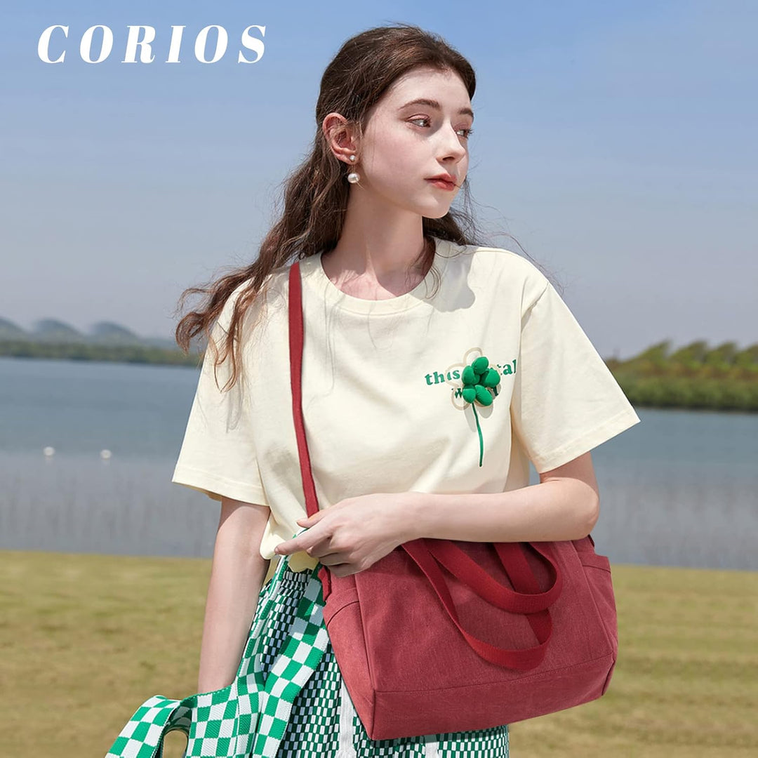 CORIOS Damen Schultertasche Canvas Handtasche Casual Tragetasche Grosse Kapazität Umhängetasche Mult