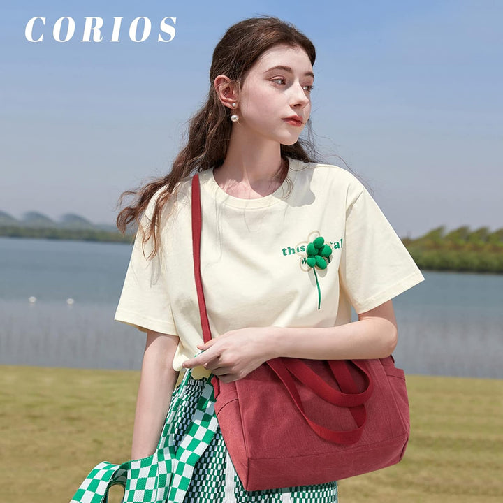 CORIOS Damen Schultertasche Canvas Handtasche Casual Tragetasche Grosse Kapazität Umhängetasche Mult
