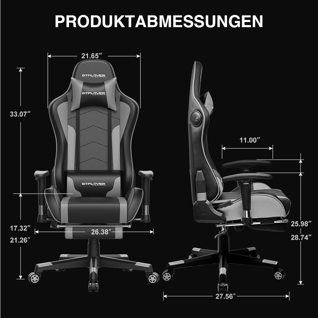 GTPLAYER Gaming Stuhl Gamer Stuhl mit Fussstütze Bluetooth Lautsprecher Ergonomischer Bürostuhl Comp