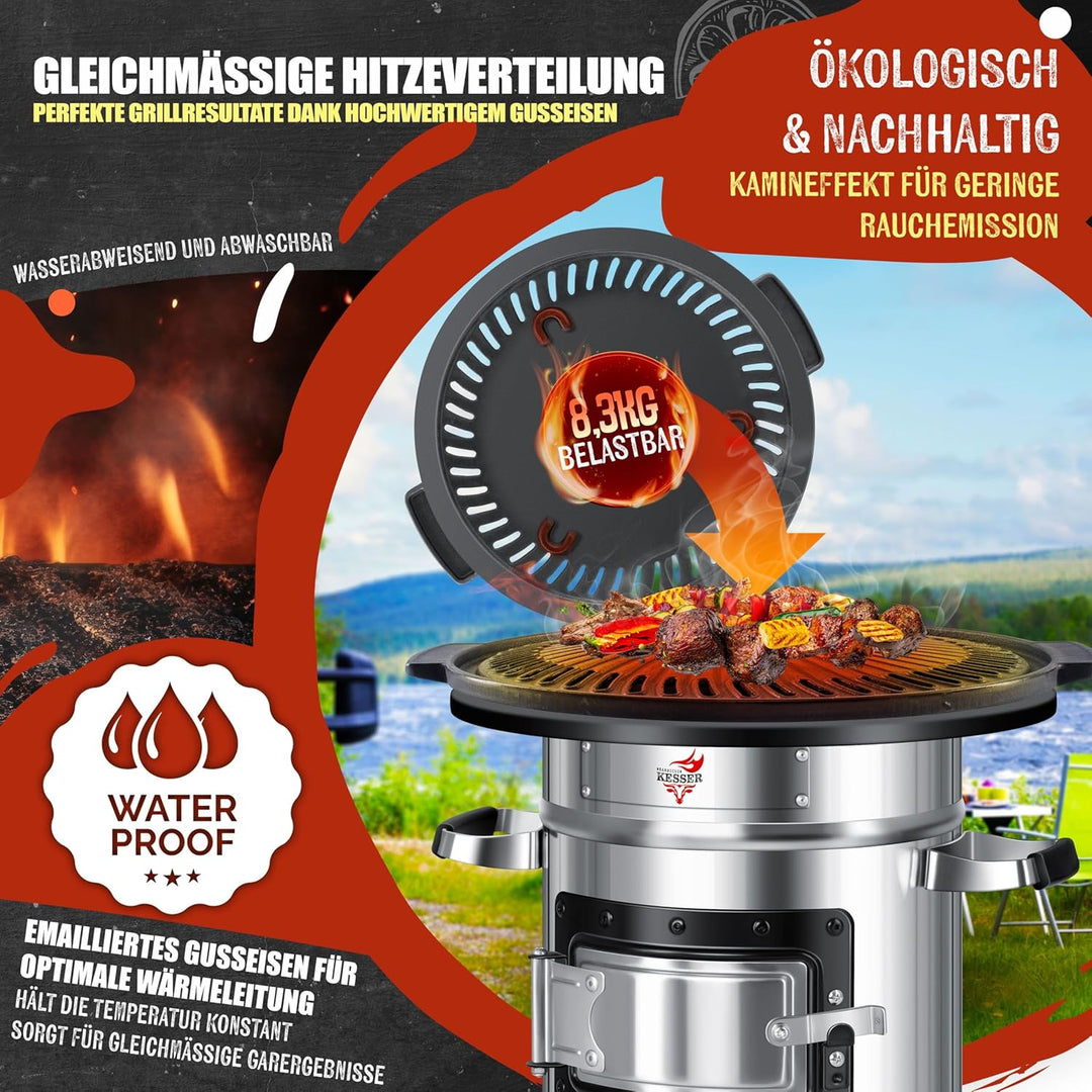 KESSER® Grillplatte für Raketenofen, Dutch Oven BBQ Rakete Holzofen Camping Campingkocher Campinggri