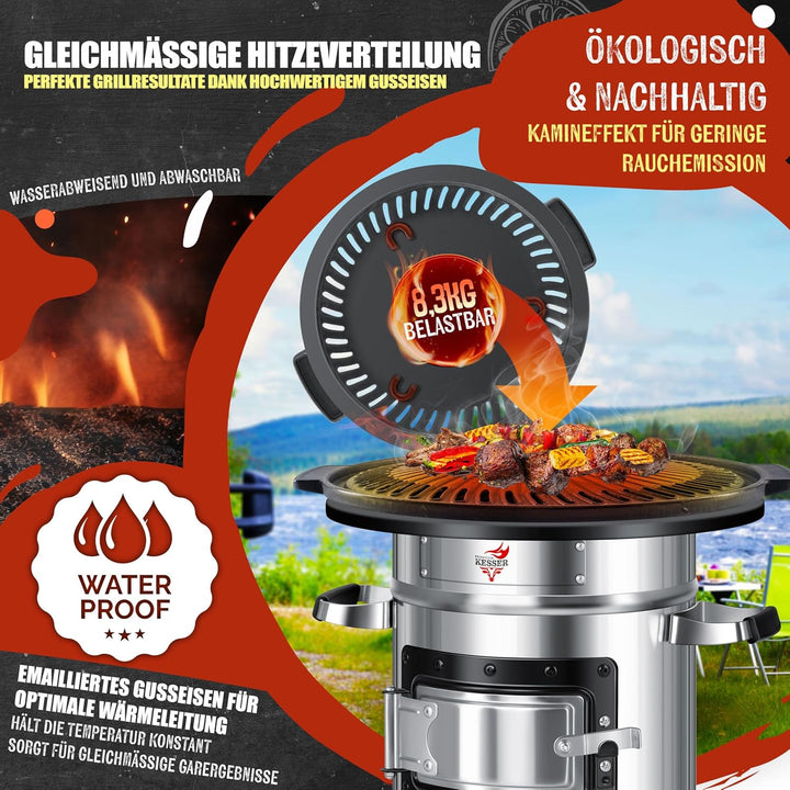 KESSER® Grillplatte für Raketenofen, Dutch Oven BBQ Rakete Holzofen Camping Campingkocher Campinggri