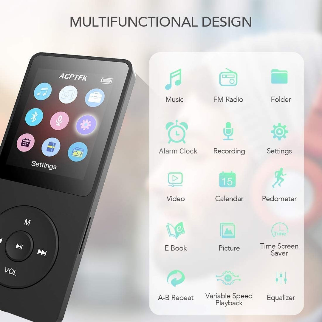 AGPTEK MP3-Player, 32 GB, Bluetooth 5.3, verlustfrei, HiFi, 70 Std., lange Akkulaufzeit, tragbar, mi