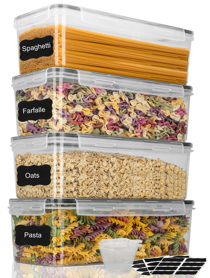Withosent 3.2L Vorratsdosen Luftdicht Set, 4er Aufbewahrungsbox Küche mit Deckel Kunststoff, Spaghet