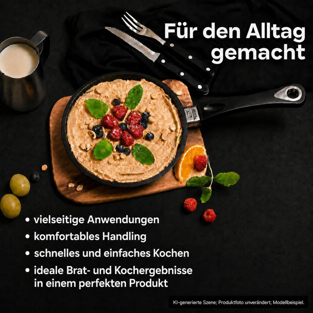 AMT Gastroguss Bratpfanne 32 cm Ø Schwenkpfanne 4 cm hoch, fester Stiel, nicht induktionsgeeignet, L