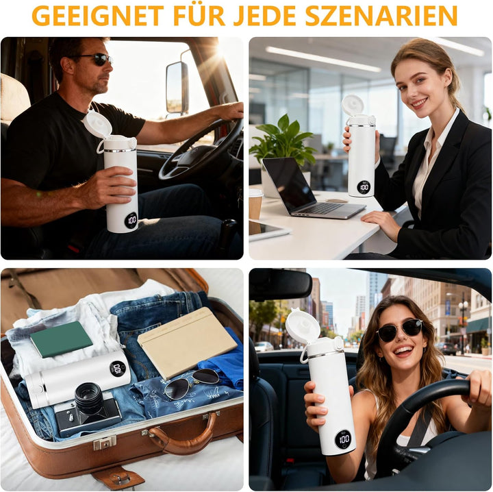 GuKKK Reisewasserkocher, 450ml Mini Wasserkocher,Fahrzeug Beheizter 12V, Auslaufsicher,6 Temperature