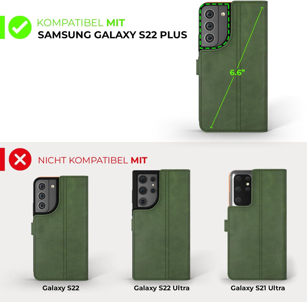 Snakehive Galaxy S22 Plus 5G Hülle Leder | Stylische Handyhülle mit Kartenhalter & Standfuss | Handy