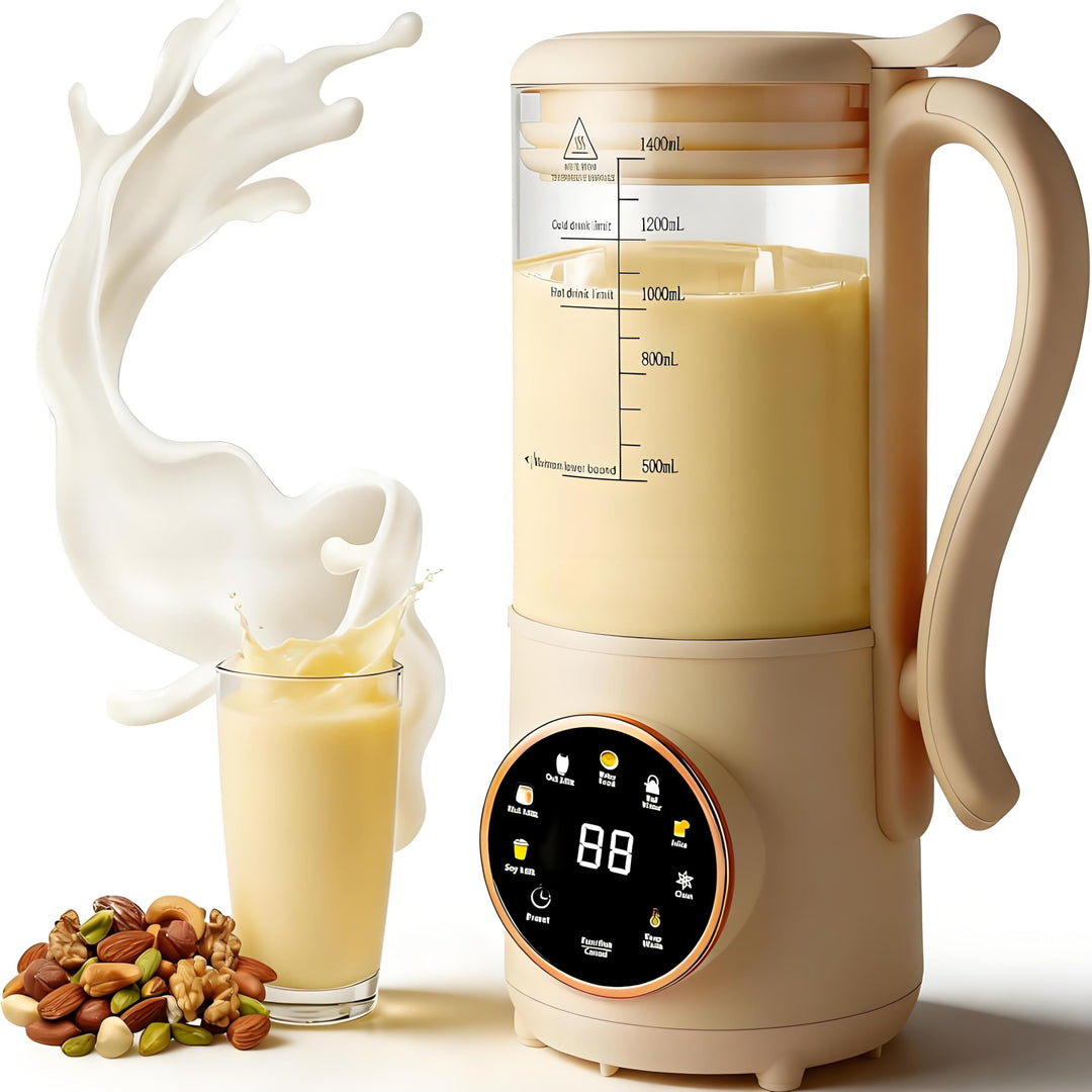 Nussmilch Maschine, 1400ml Entsafter Sojamilch Maschine mit 16 Klingen, Led Anzeige, Selbstreinigend
