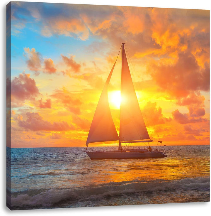 Pixxprint Segelboot nahgelegen der Küste als Leinwandbild/Grösse: 70x70 cm/Wandbild/Kunstdruck/ferti
