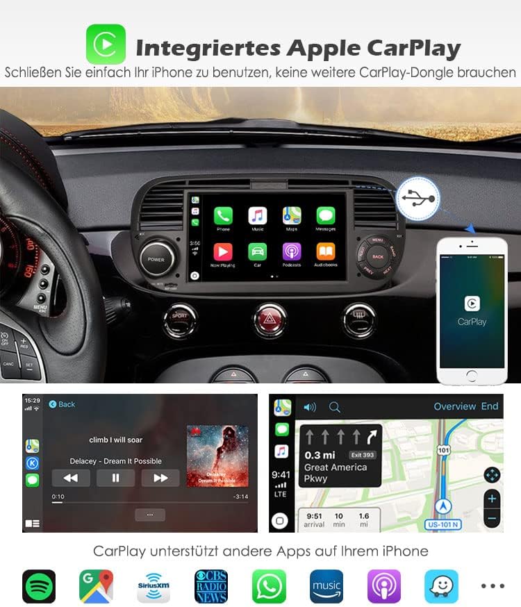 Erisin Android 10 7 Zoll Autoradio Mit GPS Navi für FIAT 500X Auto Multimedia Player Touchscreen Rad