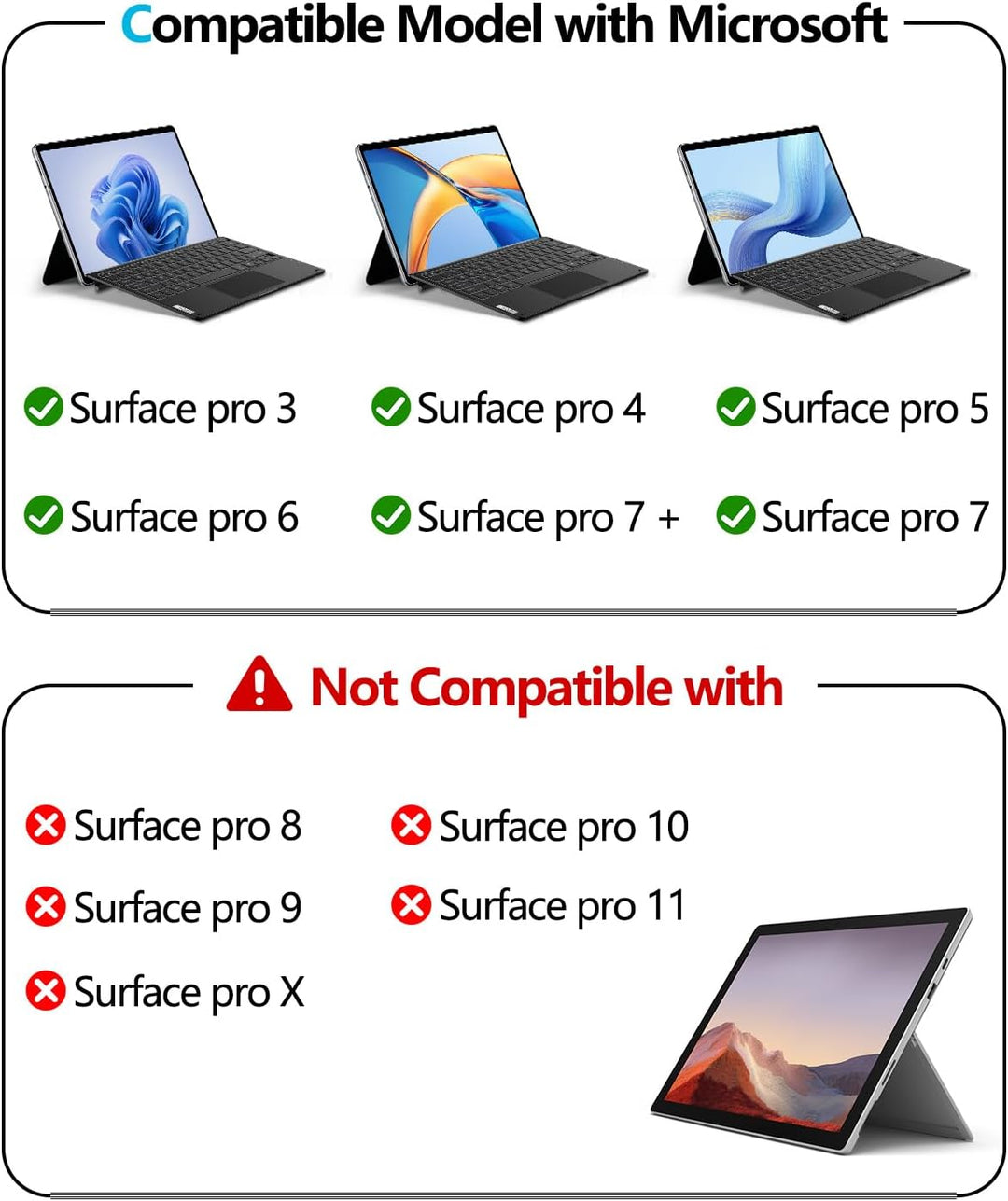 ORDA Surface Pro 7 Tastatur, Kompatibel mit Surface Pro 7+/7/6/5/4 mit Multi-Geste-Trackpad, 12.3 Zo