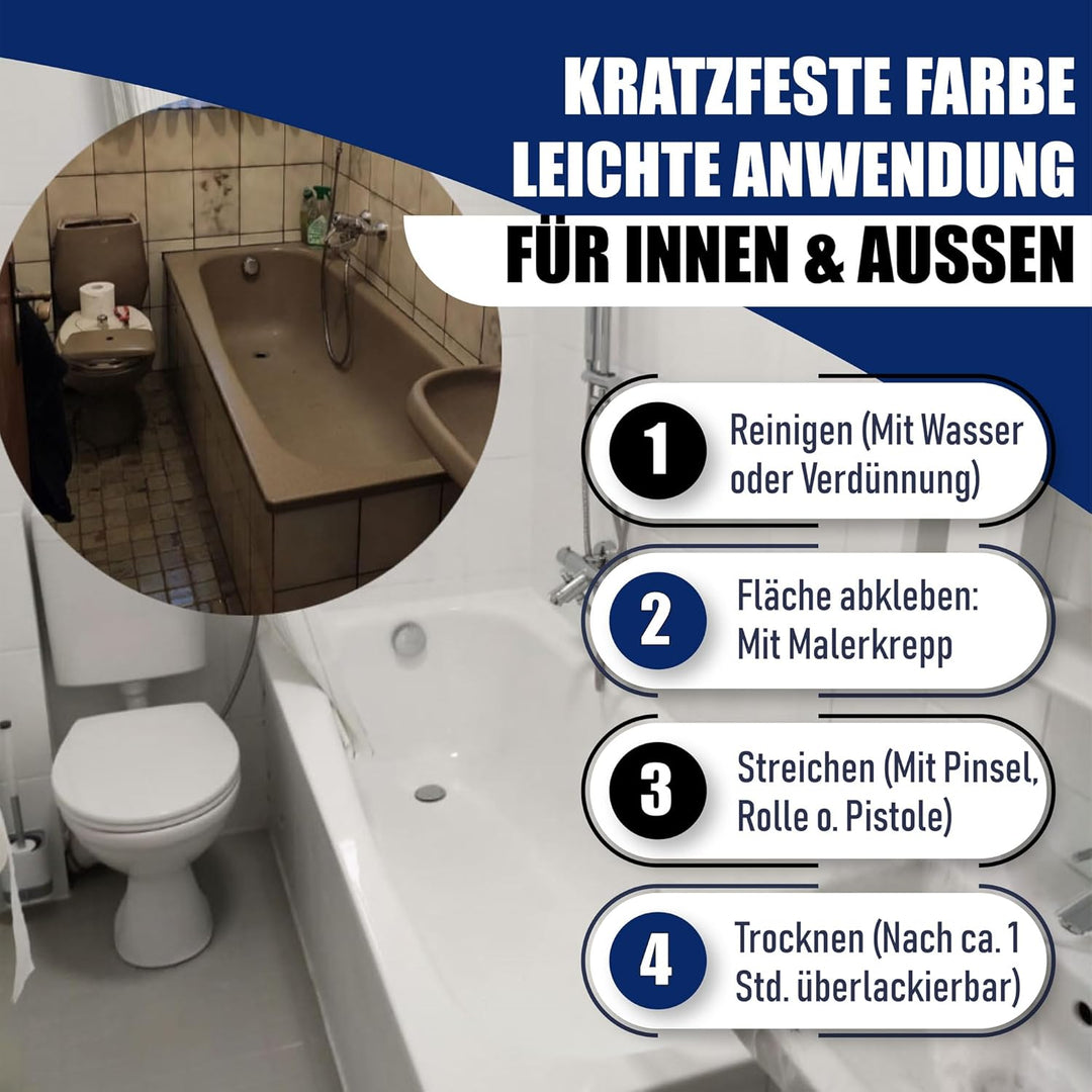 Hamburger Lack-Profi Badewannenlack GLÄNZEND Weiss RAL 9010 Badewannenbeschichtung Emaille Farbe (1