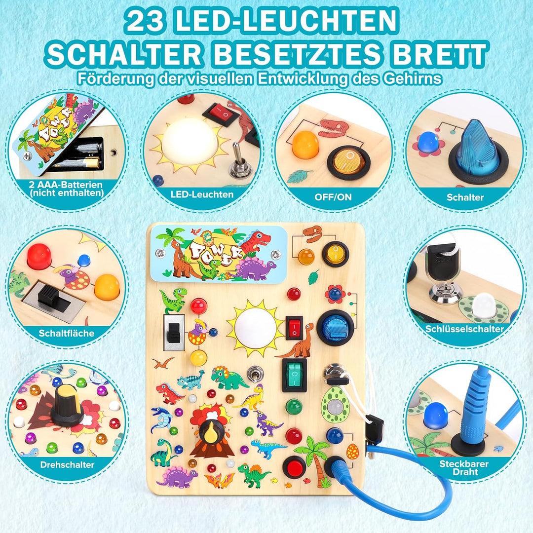 Konijiwa Dinosaur Montessori Spielzeug ab 1 Jahr Busy Board Activity Board Spielzeug ab 2 Jahre Holz