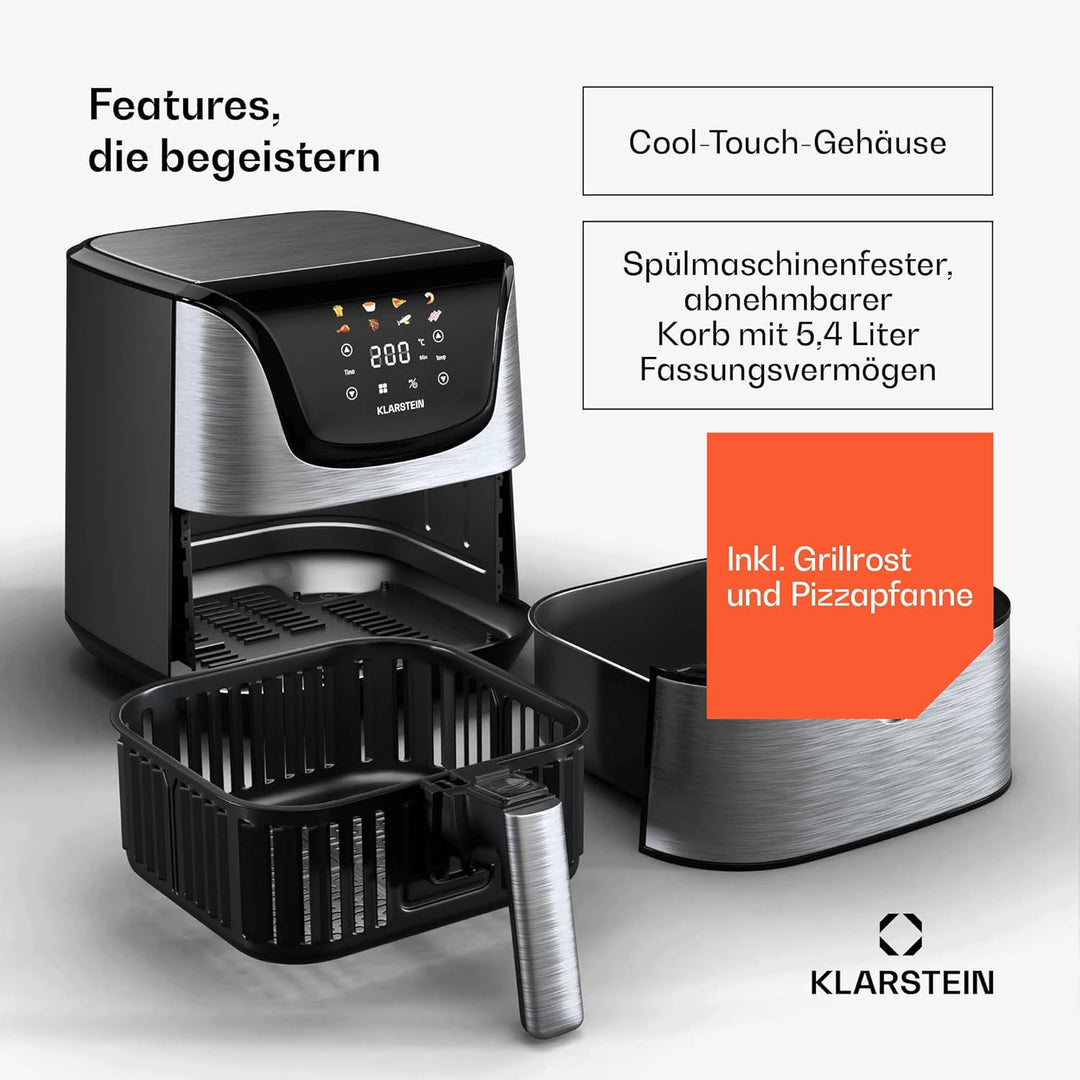 Klarstein AeroVital Deluxe Heissluftfritteuse – 5,4 L Airfryer, 1700 W, Touch-Display, 8 Programme,