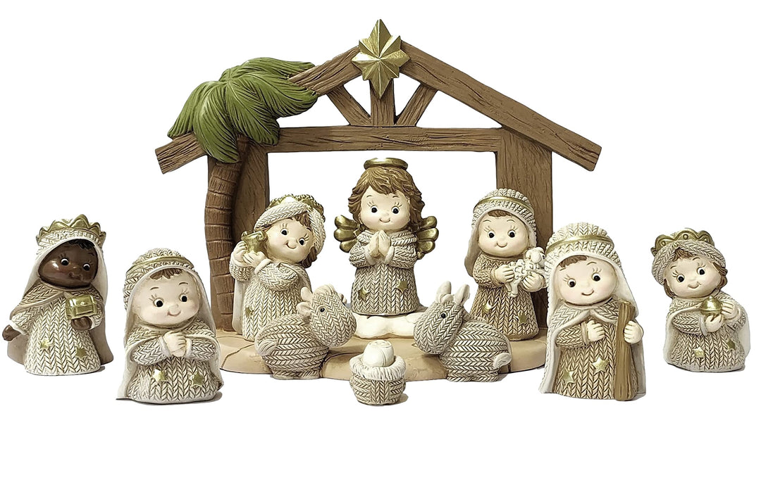 Kinder-Weihnachtskrippe komplett mit Hütte aus Kunstharz