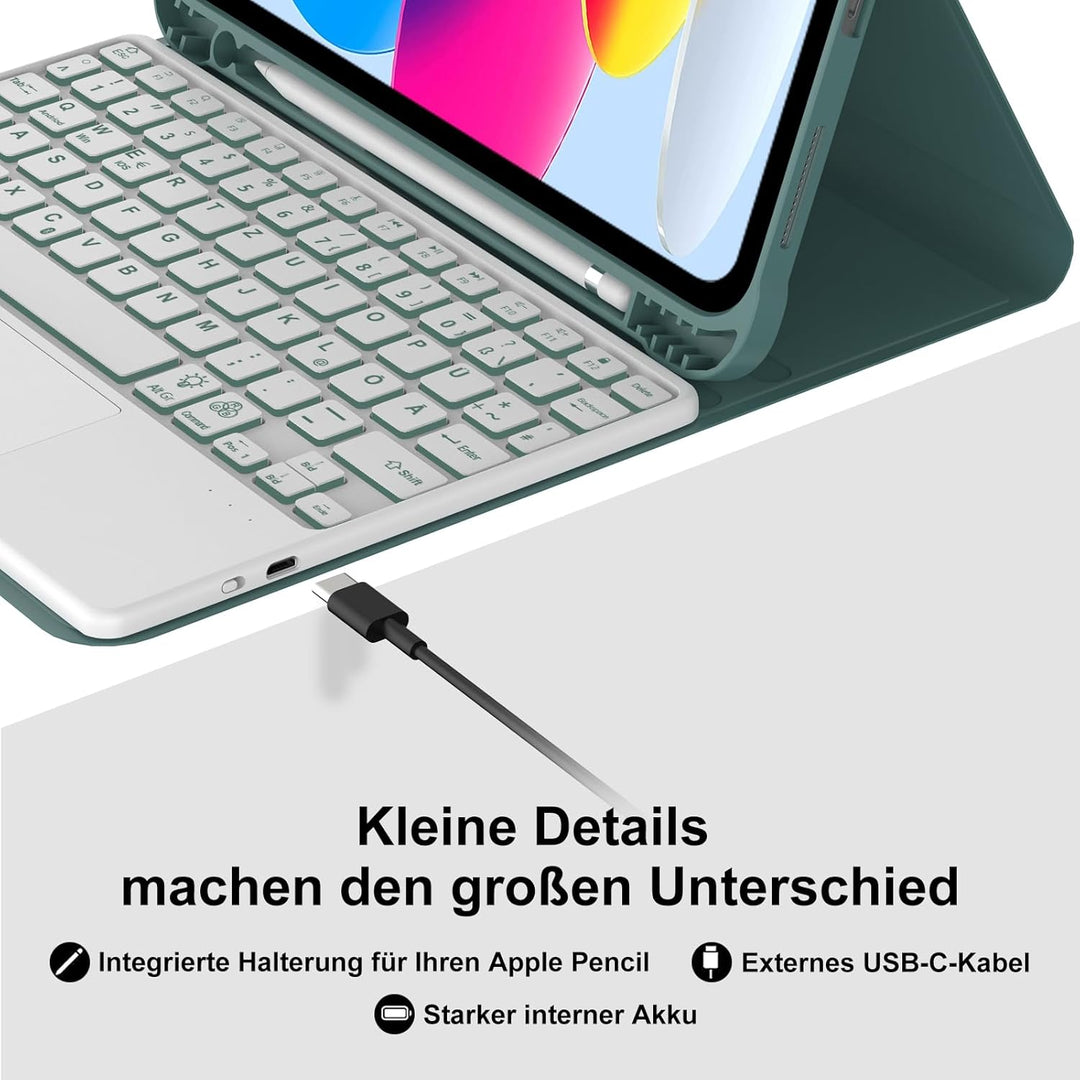 Hülle Beleuchtung Tastatur für iPad A16 11/10 Generation (2025/2022) 11/10.9 Zoll mit Trackpad, Kabe
