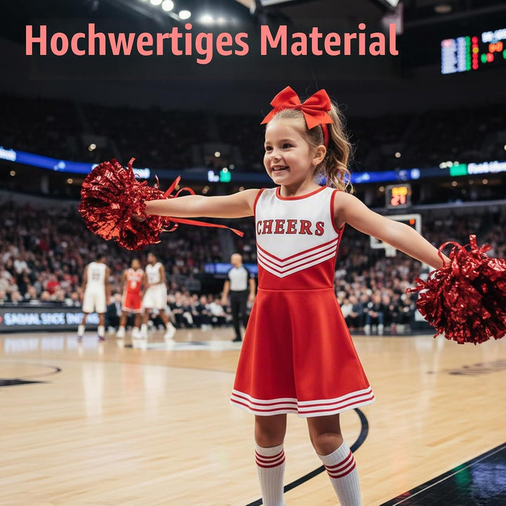 Cheerleader Kostüm Kinder, Cheerleading Outfit, 10 Stück Faschingskostüme Kinder für Komplettes Set