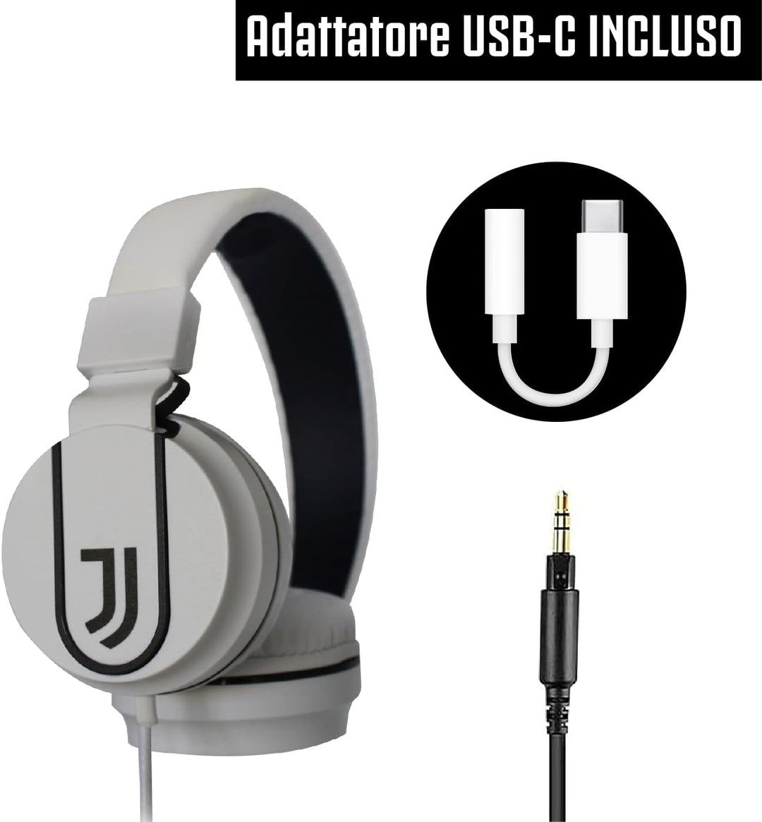 TECHMADE Juventus On-Ear-Kopfhörer mit Mikrofon und AUX-Kabel – zusammenklappbares Design Weiss/Schw