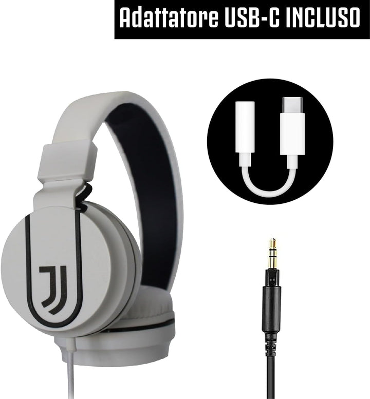TECHMADE Juventus On-Ear-Kopfhörer mit Mikrofon und AUX-Kabel – zusammenklappbares Design Weiss/Schw