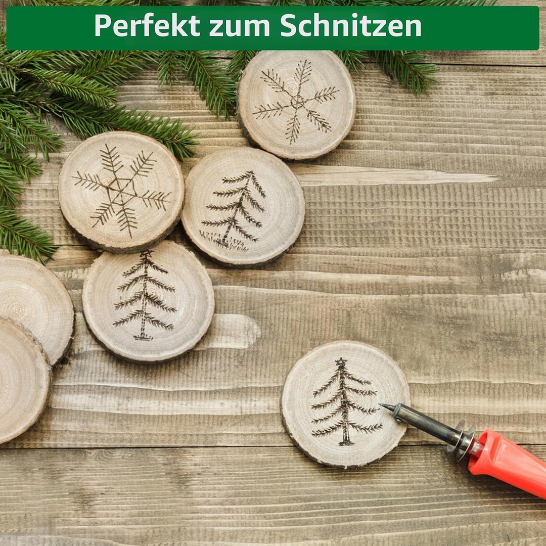 30 Stück Natur Holzscheiben 9-10 cm, Baumscheiben Rund, Baumstamm Deko, Unvollendete Holzscheiben zu