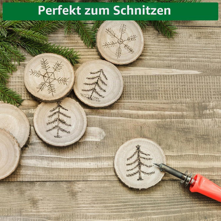 30 Stück Natur Holzscheiben 9-10 cm, Baumscheiben Rund, Baumstamm Deko, Unvollendete Holzscheiben zu