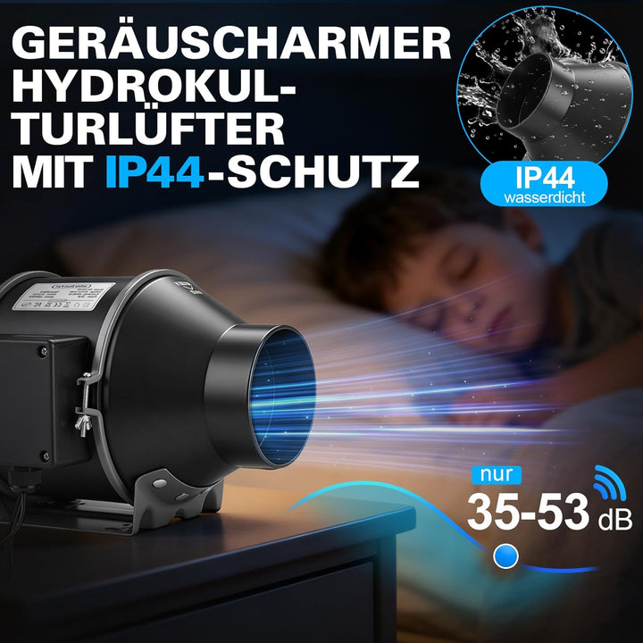 Regelbar Rohrventilator 100mm mit Inverter-EC-Motor, 360m³/h 3000 RPM Inliner Abluftventilator mit D