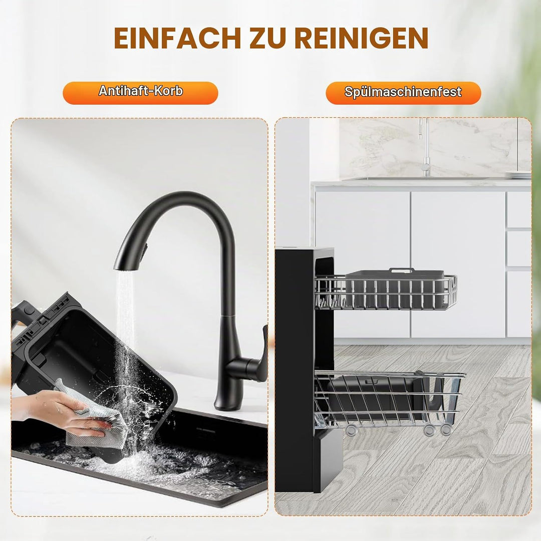Uten Doppel Heissluftfritteuse, 8L Heissluftfritteuse Dual Zone, XXL Airfryer mit 2 Kammern, Silikon