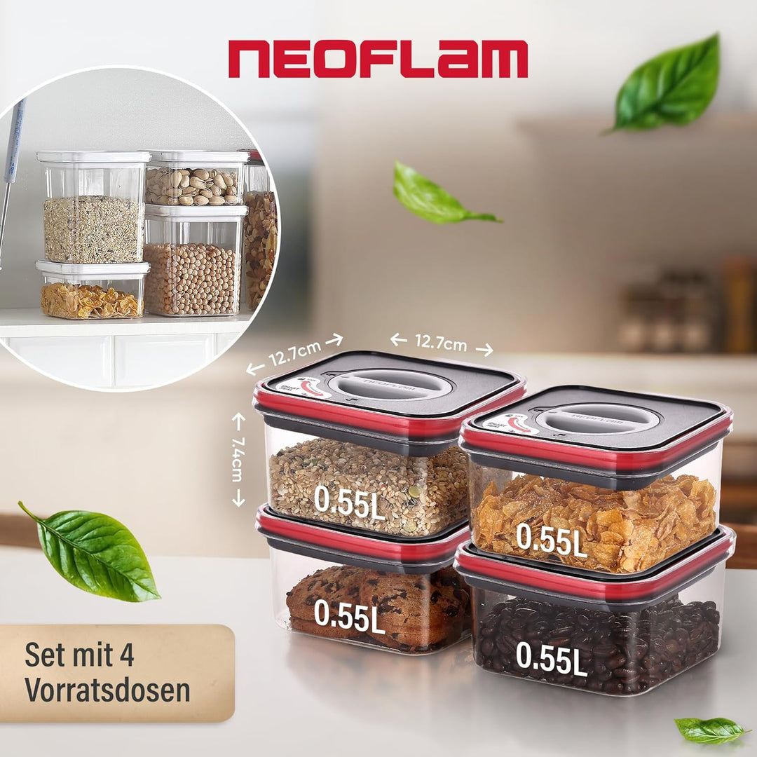Neoflam® Vorratsdosen mit Deckel Luftdicht, Vorratsorganizer 4er Set BPA-frei, Vorratsbehälter mit E
