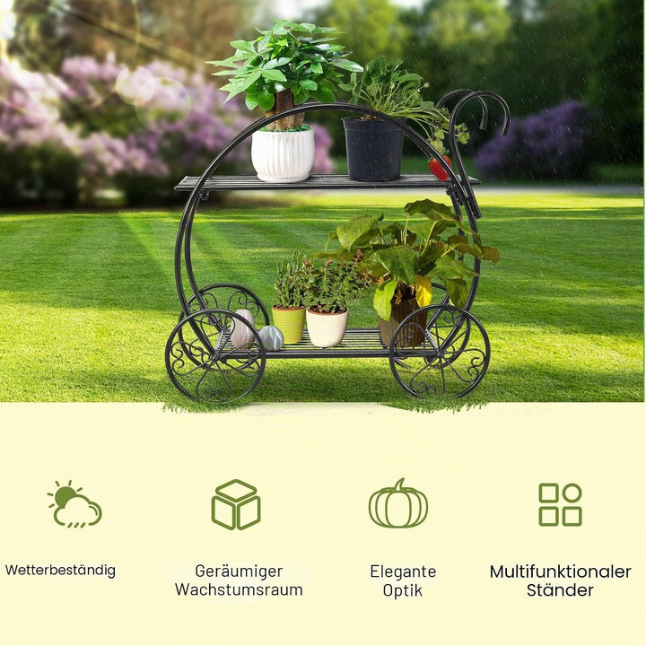 HOMASIS Metall-Pflanzenregal, Einzigartiger &amp; filigraner Blumenständer für draussen, 2-stufiger schm