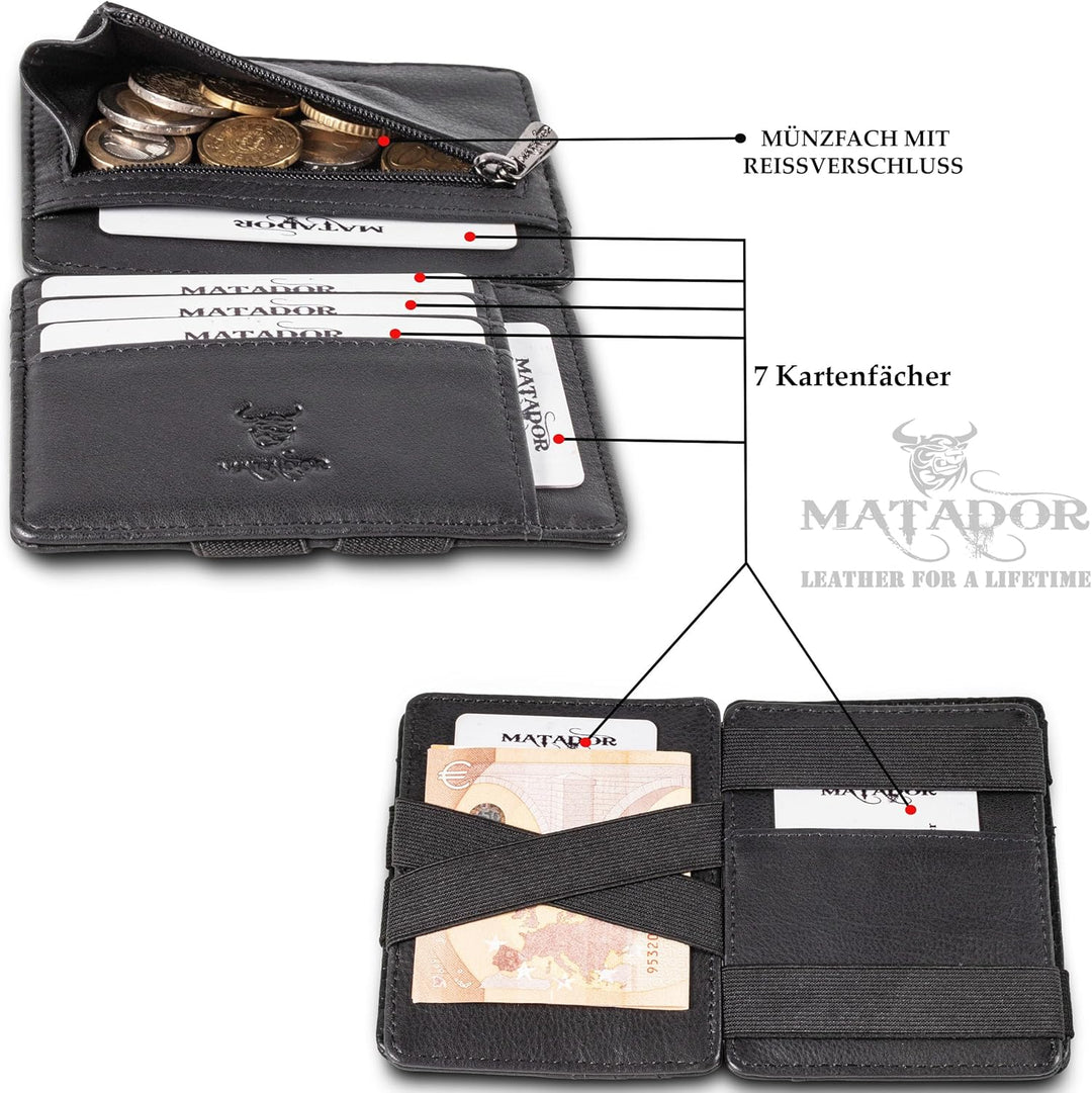 MATADOR Magic Slim Wallet Herren Leder Kreditkartenetui mit Münzfach | Karten Geldbeutel Geldtasche