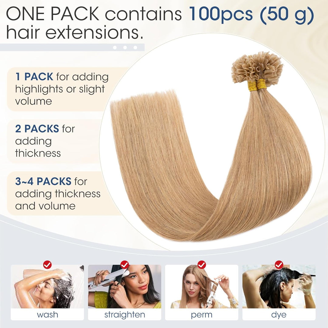 Elailite U-Tip Echthaar Bonding Extensions Keratin Haarverlängerung Haar Glatt 100 Strähnen 50g 20"/