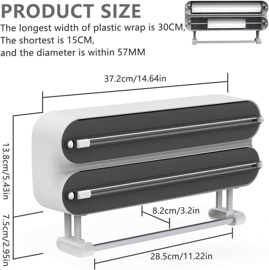 3 in 1 Frischhaltefolienspender mit Cutter, Küchenrollenhalterung mit Küchenrollenhalter, Alufoliens