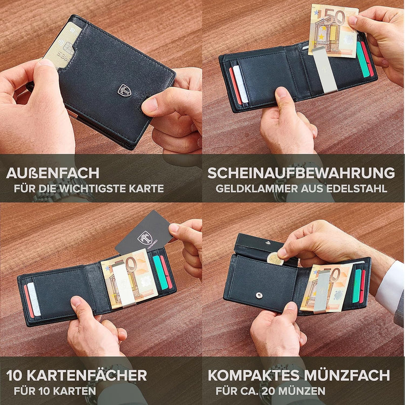 TRAVANDO Geldbörse Herren Geldbörse mit Geldklammer TÜV RFID Zertifiziert Wallet mit Münzfach 10 Kar