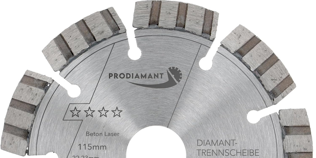 PRODIAMANT Laser Diamanttrennscheibe 115mm Beton Stahlbeton Stein und Ziegel Diamant Turbo-Segmente