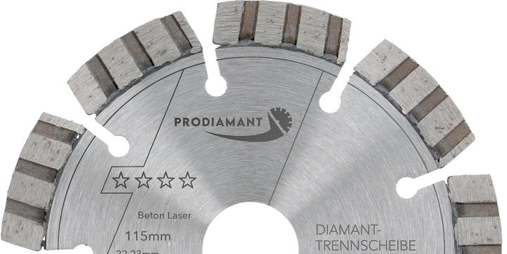 PRODIAMANT Laser Diamanttrennscheibe 115mm Beton Stahlbeton Stein und Ziegel Diamant Turbo-Segmente