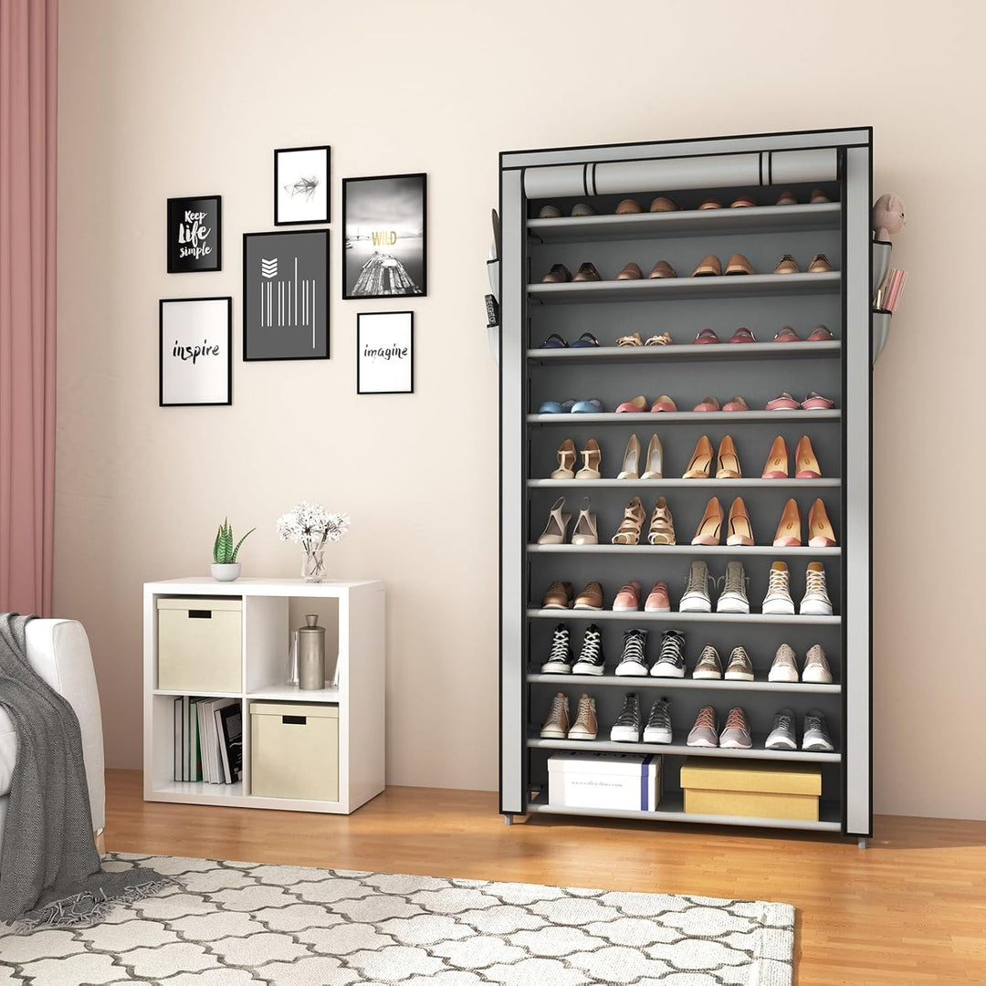 Schuhregal 11 Ebenen, Schuhschrank Hoch für 50 Paare Schuhe, Schuhaufbewahrung mit staubdichtem Über