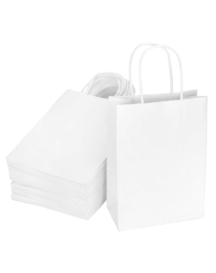 QWORK® 60 Stück Weisse Geschenktüten aus Papier mit Griffen, kraftpapier tüten, 15 x 8 x 21 cm, für