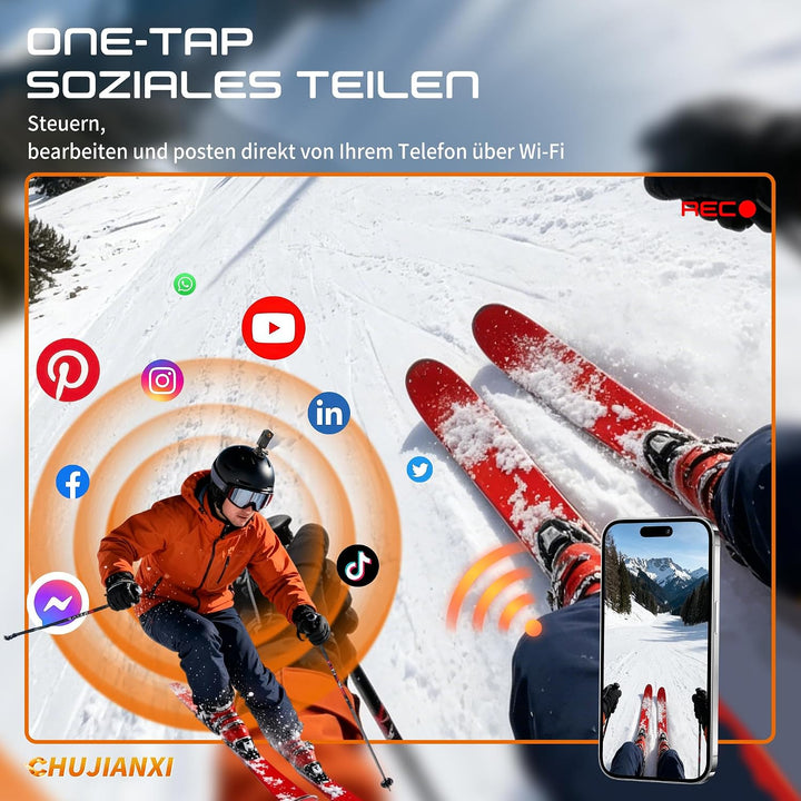 Bodycam 4K, Mini Actioncam WiFi, Wasserdicht Helm Kamera, Tragbar & Magnetisch Körperkamera, Freihän