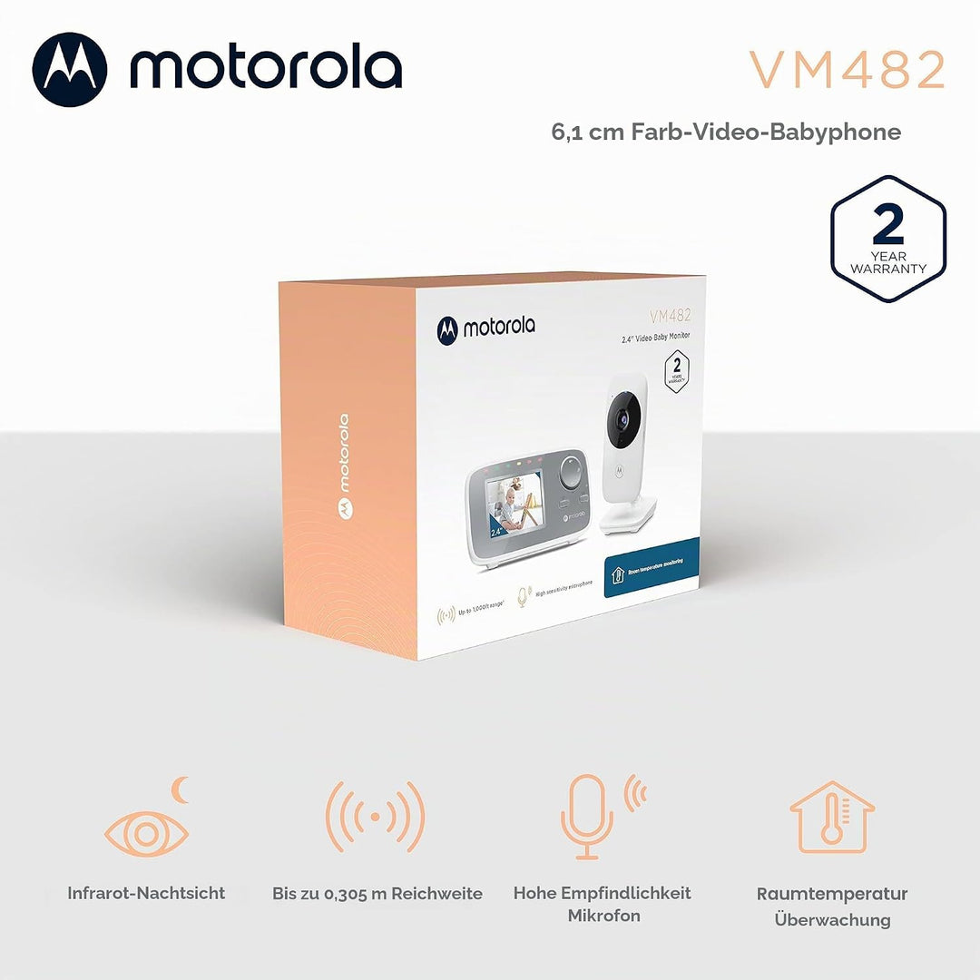 Motorola Nursery VM482 - Babyphone mit Kamera - 2.4 Zoll Farbdisplay - Infrarot Nachtsicht - Digital