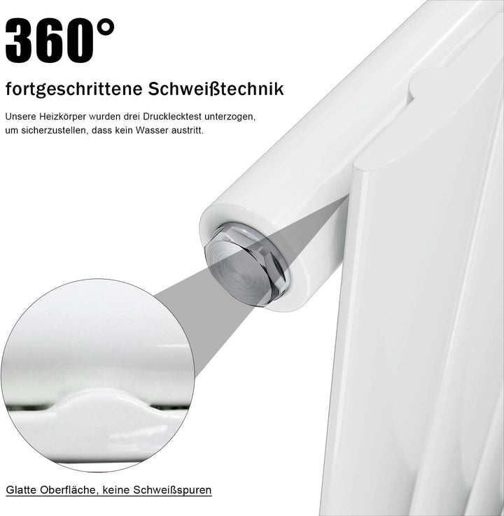 ELEGANT Paneelheizkörper Horizontal 630 x 1001 mm Weiss Badezimmer/Wohnraum Einlagig Horizontal Heiz