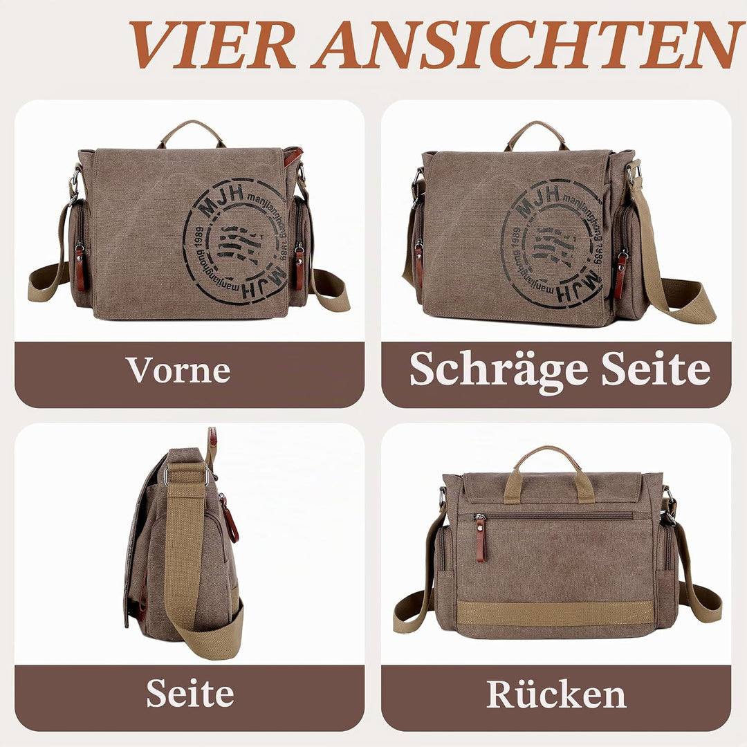 FSD.WG Umhängetasche für Herren aus Segeltuch, Reise-Schultertasche für 34,3 cm (13,5 Zoll) Laptopta