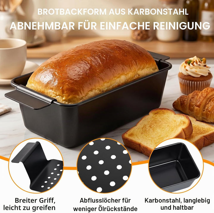 Kastenform Brotbackform Kohlenstoffstahl, Antihaft Backform mit Ablaufrost, Rechteckige Toastbrotfor