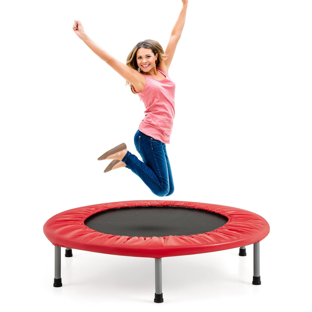 GYMAX Ø97 cm Mini Trampolin klappbar, Fitness Trampolin für Erwachsene & Kinder, Gartentrampolin bis